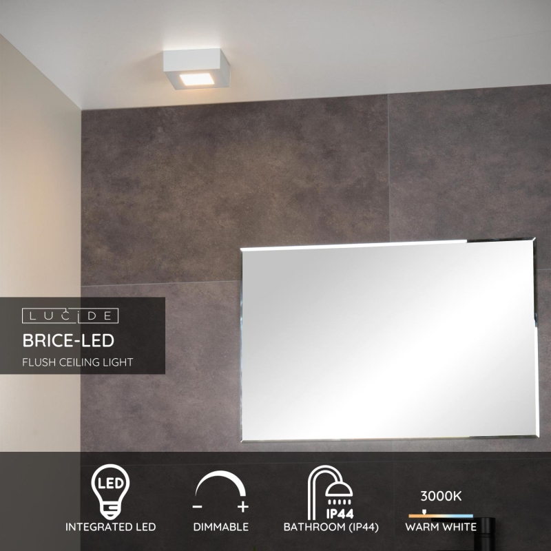 Lucide BRICE-LED - Zapustené stropné svietidlo Kúpeľňa - LED Dim. - 1x8W 3000K - IP44 - Biela